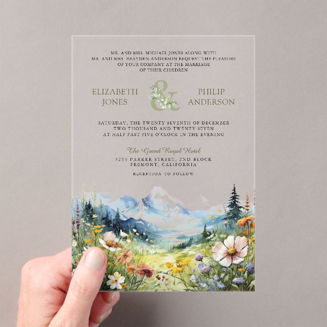 Invitations En Acrylique Boho Wildflower Mountain Meadow Wedding (In situ (ordinateur de poche))