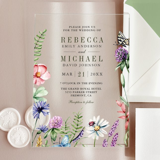 Invitations En Acrylique Boho Wildflower Wedding (Créateur téléchargé)