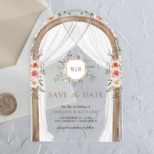 Invitations En Acrylique Bois Floral Monogramme Canopée Mariage Enregistrer