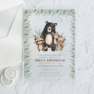 Invitations En Acrylique Boissons Animaux forestiers Baby shower neutre pou