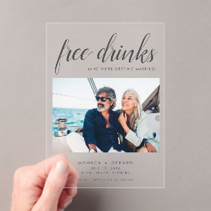 Invitations En Acrylique Boissons Gratuites Élégantes Photo Mariage