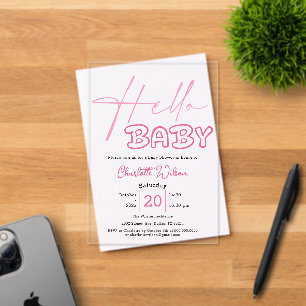 Invitations En Acrylique Bonjour bébé Élégante Fête de bébé rose foncé