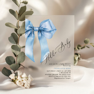 Invitations En Acrylique Bonjour Bébé Garçon arc bleu Baby shower