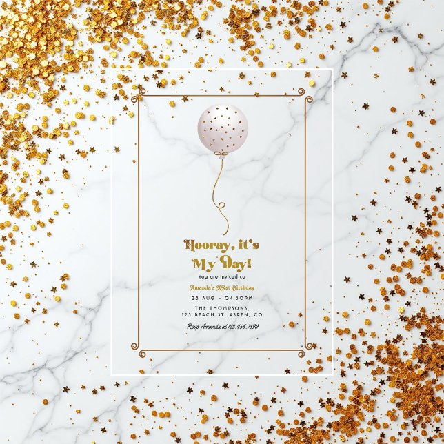 Invitations En Acrylique Bonjour C’est ma journée Confetti Balloon fête d’a (Hooray It’s My Day Confetti Balloon Birthday Party Acrylic Invitation)