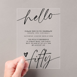 Invitations En Acrylique Bonjour Cinquante, Anniversaire 50 ans Typography