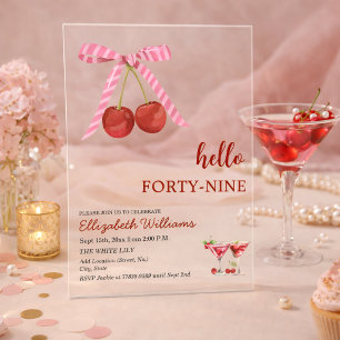 Invitations En Acrylique Bonjour Quarante-Neuf Cherry Martini Fête d'Annive