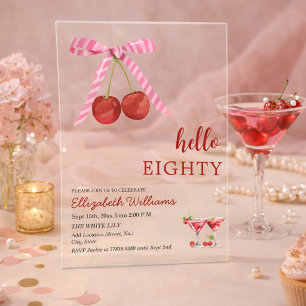 Invitations En Acrylique Bonjour Soixante-Huit Martini Cerise Fête d'Annive