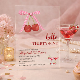 Invitations En Acrylique Bonjour Trente-Cinq Cherry Martini Fête d'annivers