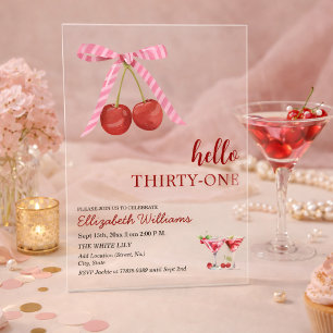 Invitations En Acrylique Bonjour Trente et Un Cherry Martini Anniversaire