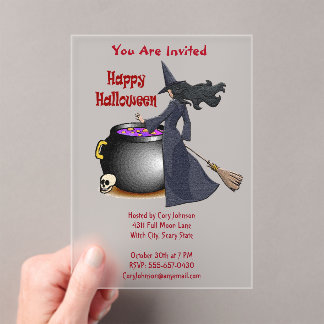 Invitations En Acrylique Bonne Sorcière et Halloween Cauldron