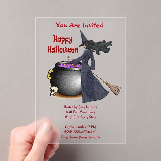 Invitations En Acrylique Bonne Sorcière et Halloween Cauldron (In situ (ordinateur de poche))