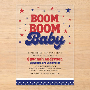 Invitations En Acrylique Boom Boom Baby 4 juillet Baby shower patriotique