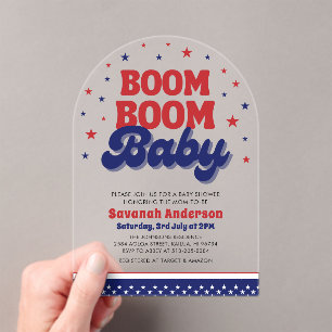 Invitations En Acrylique Boom Boom Baby 4 juillet Baby shower patriotique