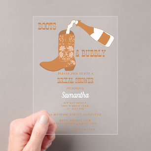 Invitations En Acrylique Boots Bubbly Rustic Western Country Fête des marié