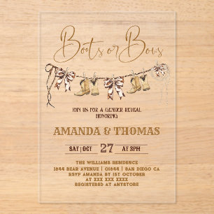 Invitations En Acrylique Boots ou Rubans Révélation du Sexe Western