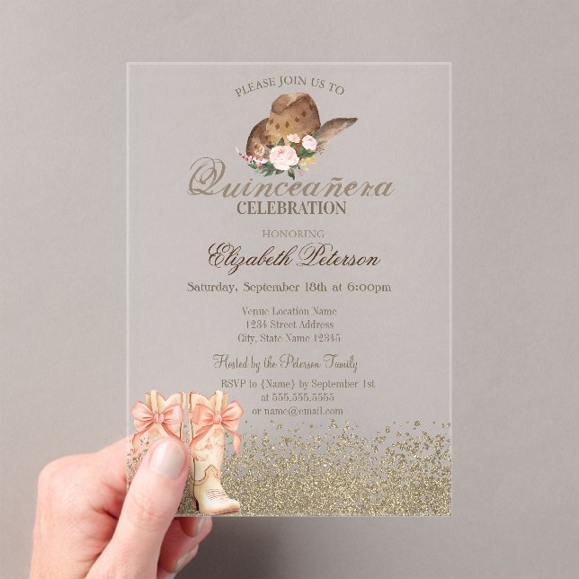 Invitations En Acrylique Boots Quinceañera  (In situ (ordinateur de poche))
