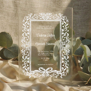 Invitations En Acrylique Bordure de feuilles et nœud dessinés à la main de