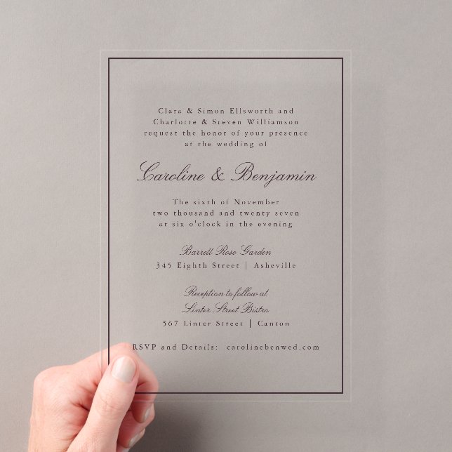 Invitations En Acrylique Bordure de script classique formel élégant mariage (In situ (ordinateur de poche))