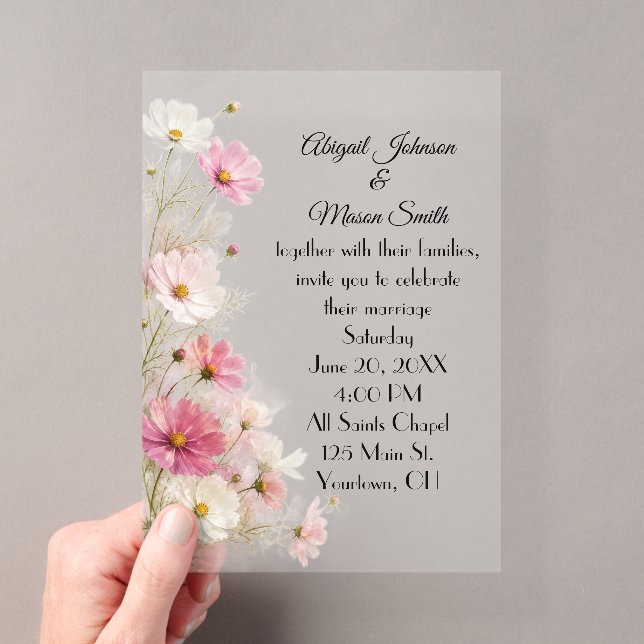 Invitations En Acrylique Bordure Florale de Cosmos de Mariage (In situ (ordinateur de poche))