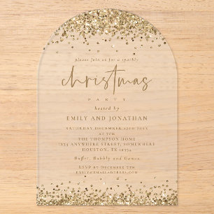 Invitations En Acrylique Bordures Pailletées Glam Gold pour Fête de Noël