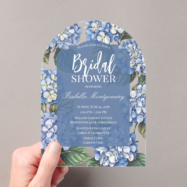 Invitations En Acrylique Botanical Blue Hydrangea Floral (In situ (ordinateur de poche))