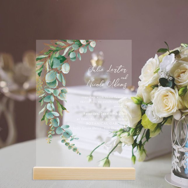 Invitations En Acrylique Botanical Eucalyptus Fall Leaf Wreath Wedding (Créateur téléchargé)