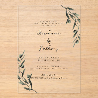 Invitations En Acrylique Botanical Olive Branch Italian Rehearsal Dinner