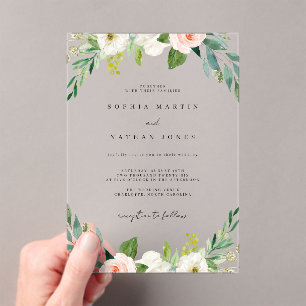 Invitations En Acrylique Botanique Floral clair minimaliste Mariage