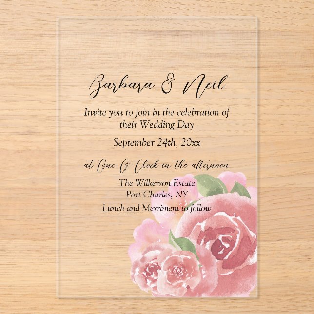 Invitations En Acrylique Botanique Rose flush (Recto)