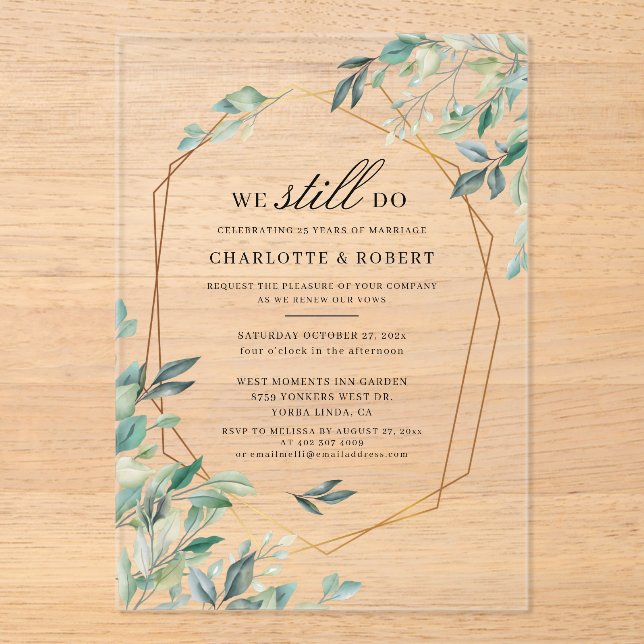 Invitations En Acrylique Botanique Vow renouveau Eucalyptus Mariage (Recto)