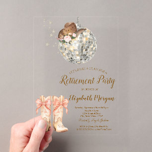 Invitations En Acrylique Bottes de chapeau de cowgirl Balle de disco Dentel