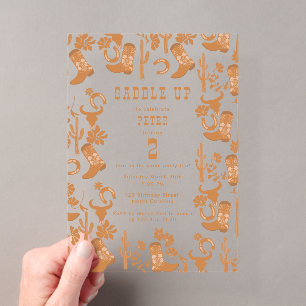 Invitations En Acrylique Bottes de cowboy de pays occidental Saddle Up Anni