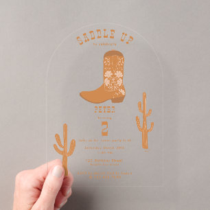 Invitations En Acrylique Bottes de cowboy de pays occidental Saddle Up Anni