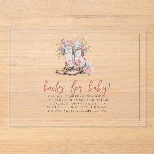 Invitations En Acrylique Bottes de cowgirl florales roses Livres de verdure