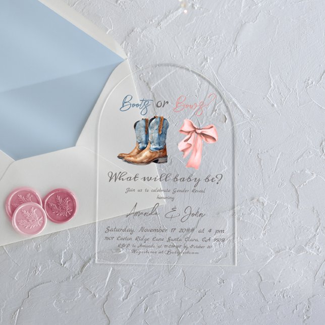 Invitations En Acrylique Bottes élégantes ou vaches bleu rose Sexe Révéler (Créateur téléchargé)