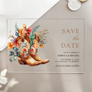 Invitations En Acrylique Bottes Florales de Cowgirl Occidentale Envoi Save