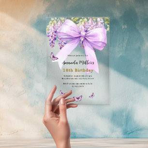 Invitations En Acrylique Boucles d'arc lavande papillons anniversaire clair