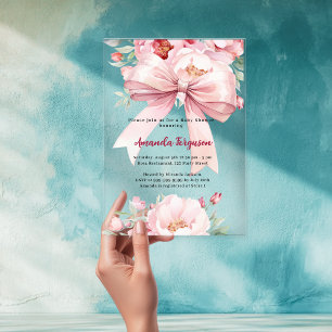 Invitations En Acrylique Boucles d'arc rose fille Baby shower clair
