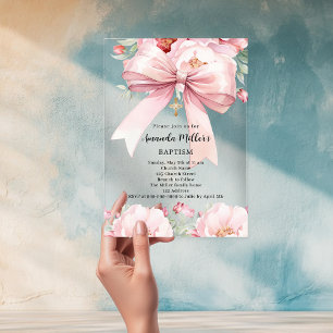 Invitations En Acrylique Boucles de crème arc rose fille clair Baptême