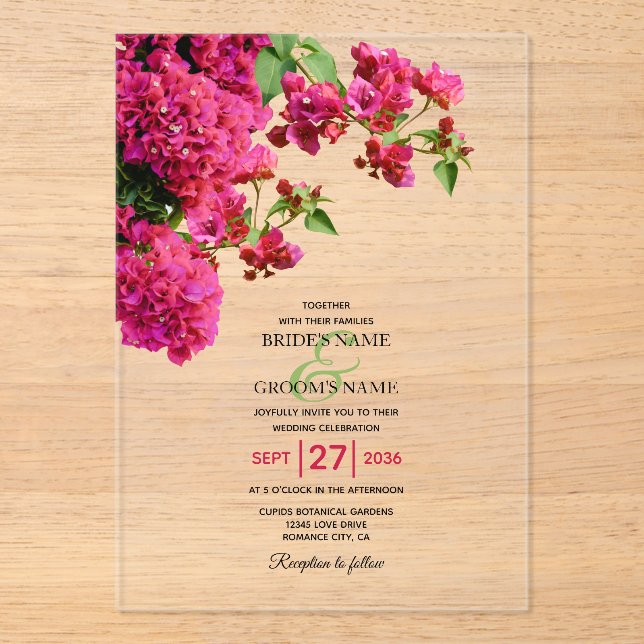 Invitations En Acrylique Bougainvillea Méditerranée Grec Mariage (Recto)