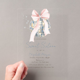 Invitations En Acrylique Boule de disco rétro chic avec nœud doux 16 ans