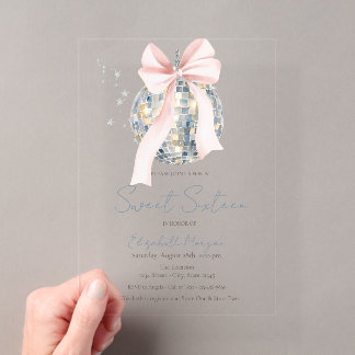 Invitations En Acrylique Boule de disco rétro chic avec nœud doux 16 ans