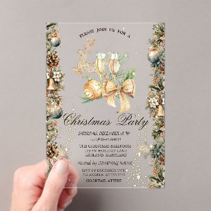 Invitations En Acrylique Boule de Noël,Clochettes Cônes de pin,Renne,Verre 
