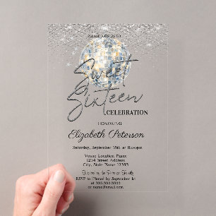 Invitations En Acrylique Boule Disco Rétro Bandes Bleues Sweet 16