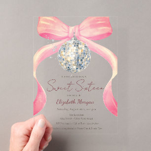 Invitations En Acrylique Boule disco rétro chic avec noeud papillon pour Sw