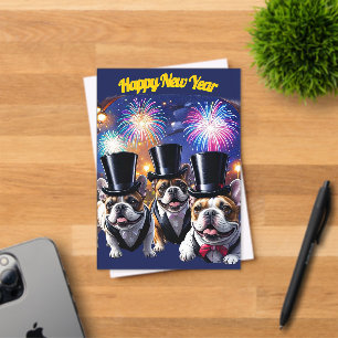 Invitations En Acrylique Bouledogue français smoking Nouvel An français