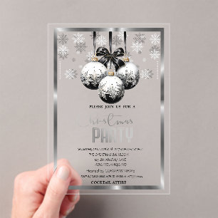 Invitations En Acrylique Boules blanches noires entreprise flocons de neige