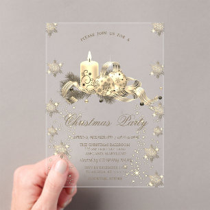 Invitations En Acrylique Boules de bougie flocons de neige paillettons doré