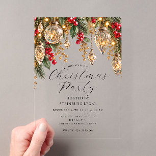 Invitations En Acrylique Boules de Noël en cristal doré vintage