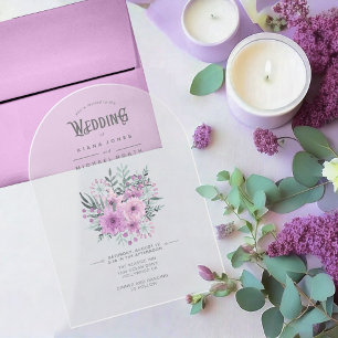 Invitations En Acrylique Bouquet aquarelle mariage lilas ID654